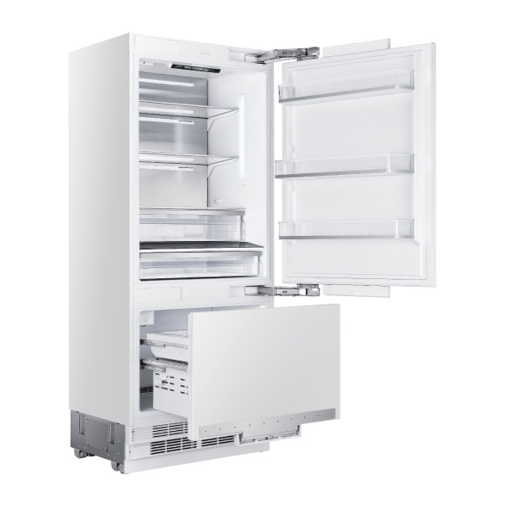 S36BFR700IMBIP 36 inch Bottom Freezer Refrigerator doors opened